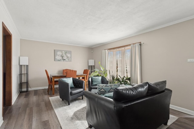 240 Miami St, Park Forest, IL 60466 - living area featuring dark wood-type flooring, ornamental molding, and a textured ceiling