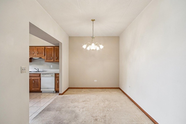 6514 Pine Trail Ln Unit 2, Tinley Park, IL 60477 - unfurnished dining area featuring a chandelier, light colored carpet, and light tile patterned flooring