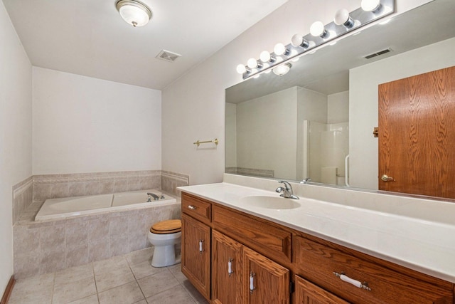 6514 Pine Trail Ln Unit 2, Tinley Park, IL 60477 - bathroom featuring a bath, vanity, tile patterned flooring, and a shower