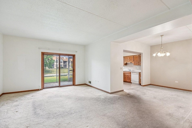 6514 Pine Trail Ln Unit 2, Tinley Park, IL 60477 - unfurnished living room with light colored carpet, a chandelier, and a textured ceiling