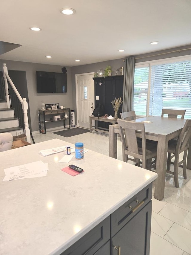 452 S Walnut St, Bensenville, IL 60106 - kitchen featuring recessed lighting, light countertops, and light marble finish floors