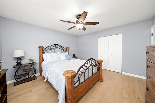 17011 Le Claire Ave, Tinley Park, IL 60477 - bedroom with light wood-style flooring, a closet, and a ceiling fan