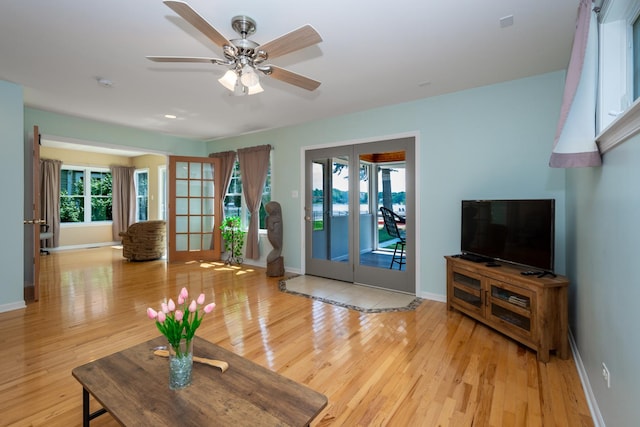 22869 W Lake Shore Dr, Antioch, IL 60002 - living area with a ceiling fan, wood finished floors, and french doors