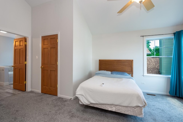 22869 W Lake Shore Dr, Antioch, IL 60002 - carpeted bedroom with lofted ceiling and a ceiling fan