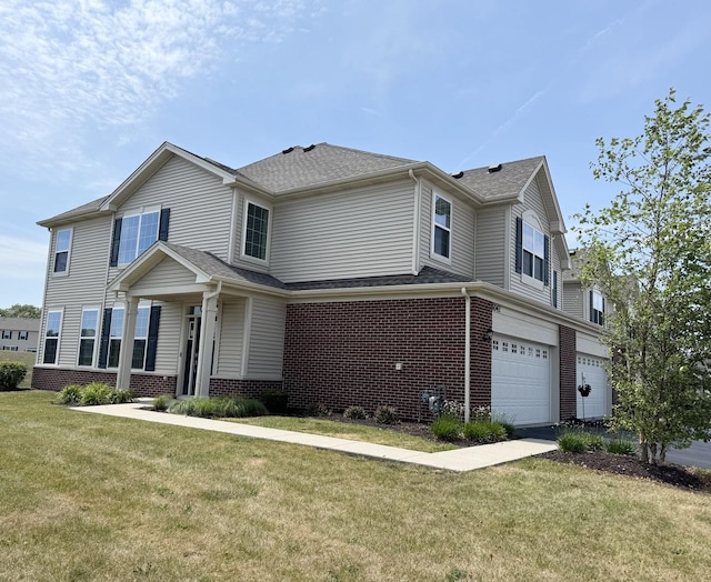 15041 W Quincy Cir, Manhattan, IL 60442 - traditional home featuring brick siding, an attached garage, a front lawn, and roof with shingles