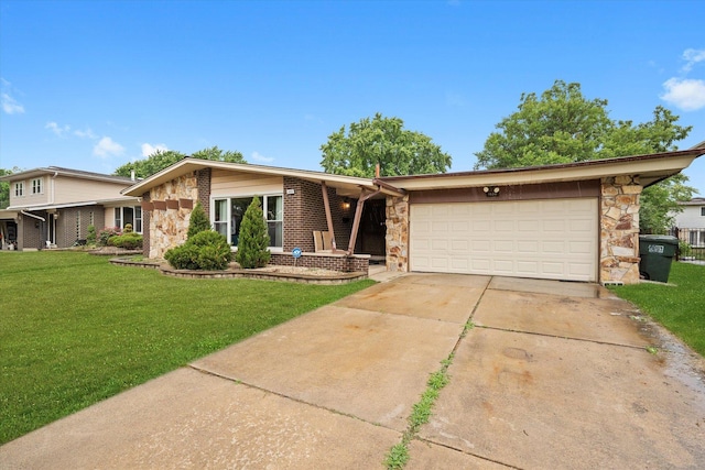 1033 W Indiana St, Glenwood, IL 60425 - view of front of home with stone siding, driveway, and a front lawn