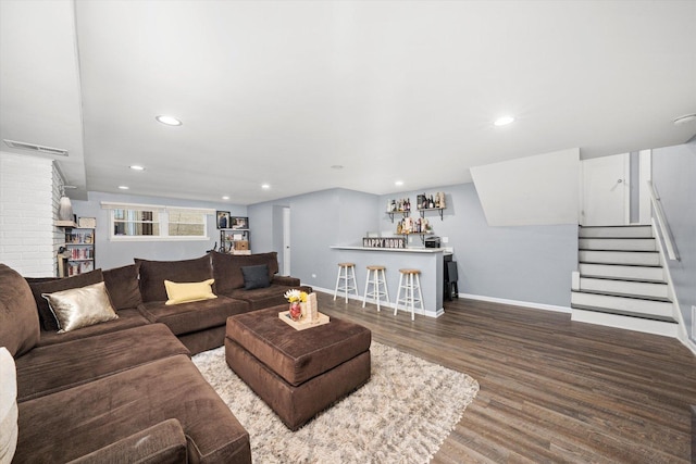 1033 W Indiana St, Glenwood, IL 60425 - living area featuring a dry bar, wood finished floors, stairs, and recessed lighting