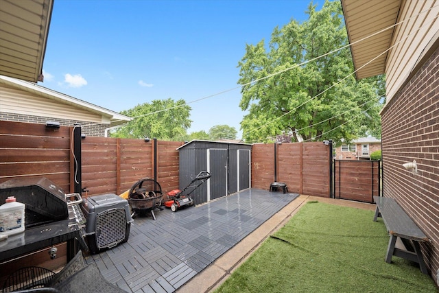 1033 W Indiana St, Glenwood, IL 60425 - fenced backyard with a storage shed and an outdoor fire pit