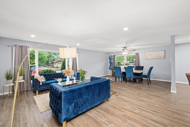 1033 W Indiana St, Glenwood, IL 60425 - living room featuring light wood-type flooring, a ceiling fan, and recessed lighting