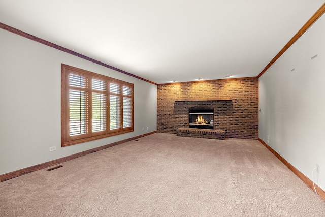 21978 Princeton Cir, Frankfort, IL 60423 - unfurnished living room featuring carpet floors, a fireplace, and ornamental molding