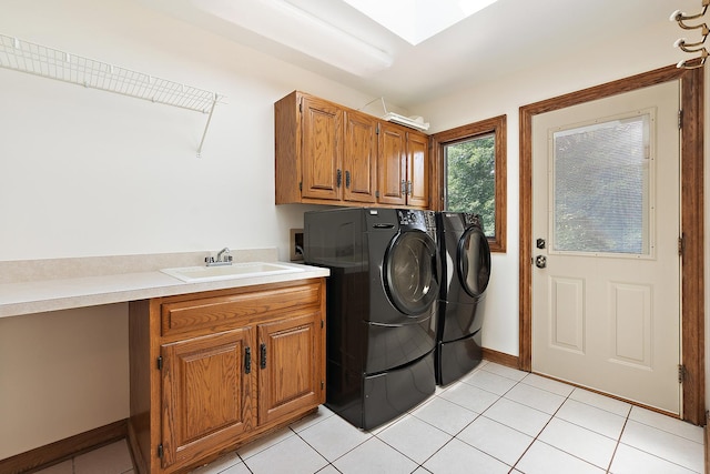 21978 Princeton Cir, Frankfort, IL 60423 - laundry room featuring cabinet space, washing machine and dryer, and light tile patterned flooring