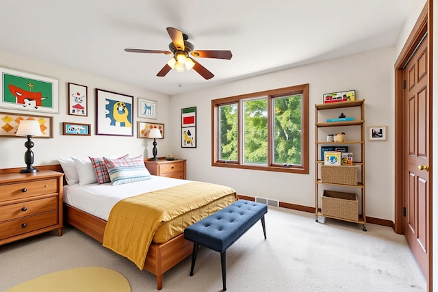 21978 Princeton Cir, Frankfort, IL 60423 - bedroom with light carpet, a closet, and a ceiling fan