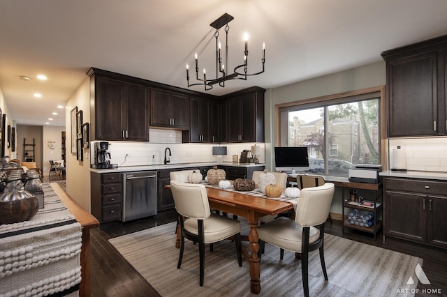 6928 Pershing Rd, Berwyn, IL 60402 - dining area featuring a chandelier, dark wood-type flooring, and recessed lighting