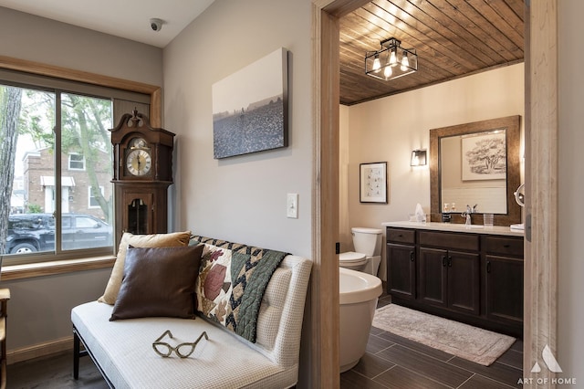 6928 Pershing Rd, Berwyn, IL 60402 - living room featuring dark wood-type flooring and wooden ceiling