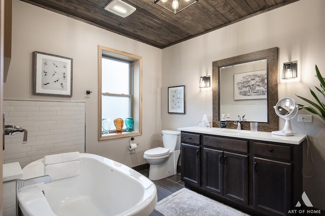 6928 Pershing Rd, Berwyn, IL 60402 - bathroom featuring wooden ceiling, a soaking tub, and vanity