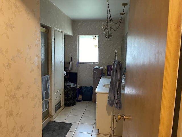 3900 Clausen Ave, Western Springs, IL 60558 - full bathroom featuring tile patterned flooring, vanity, wallpapered walls, and a shower