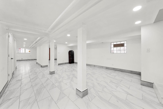 5019 N Kostner Ave, Chicago, IL 60630 - below grade area featuring recessed lighting and light marble finish flooring