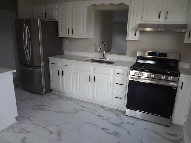 210 Caddy Ave, Carpentersville, IL 60110 - kitchen featuring appliances with stainless steel finishes, ventilation hood, light marble finish floors, and light countertops