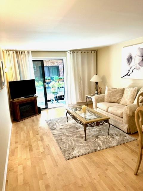 2317 N Neva Ave Unit 106A, Chicago, IL 60707 - living area featuring light wood-style flooring and baseboards