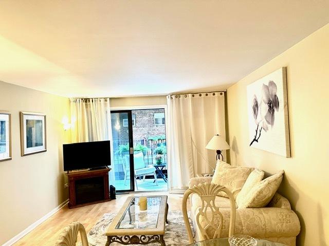 2317 N Neva Ave Unit 106A, Chicago, IL 60707 - living room featuring wood finished floors and baseboards
