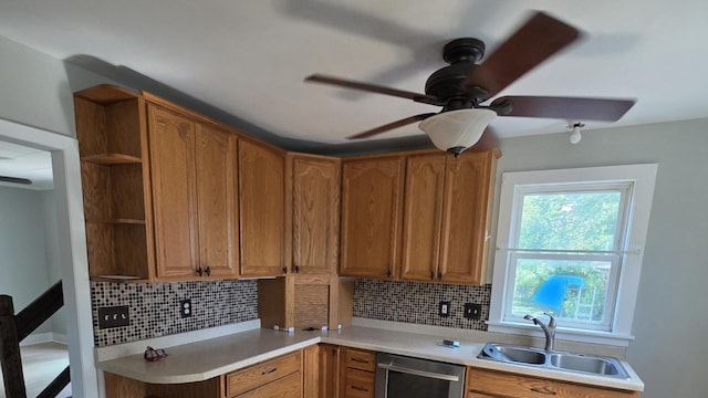 302 Dee Rd, North Aurora, IL 60542 - kitchen with open shelves, stainless steel dishwasher, tasteful backsplash, and light countertops
