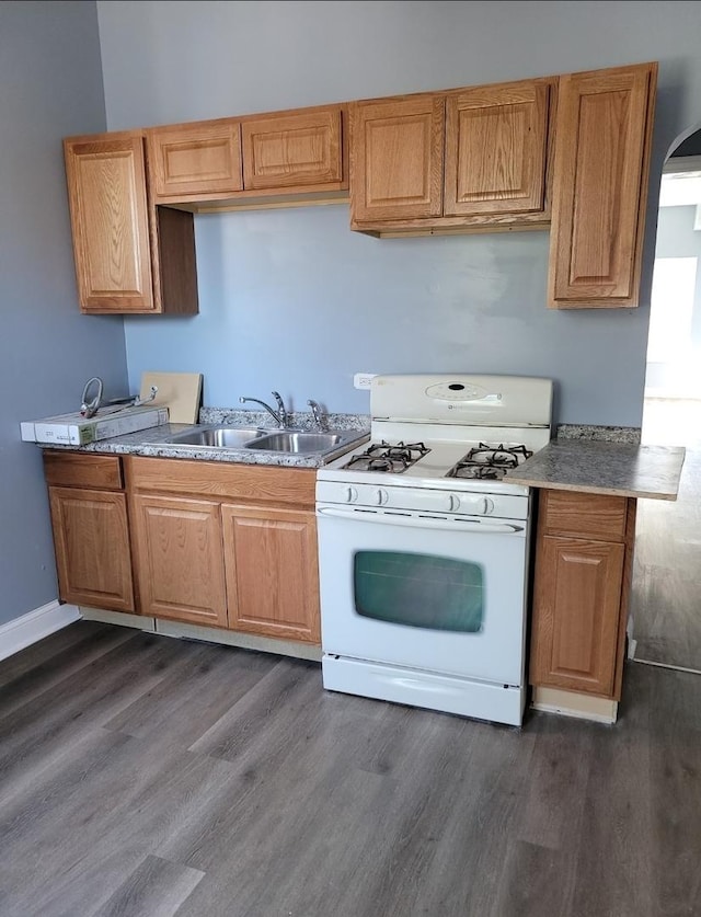 6639 S Sangamon St, Chicago, IL 60621 - kitchen featuring white gas range and dark wood-style flooring