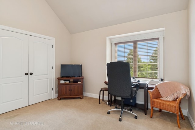 12840 Shenandoah Trl, Plainfield, IL 60585 - home office featuring light colored carpet and vaulted ceiling