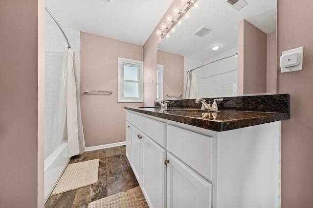 636 N Greenview Ave, Mundelein, IL 60060 - full bathroom with double vanity, shower / bath combo, and stone finish floors