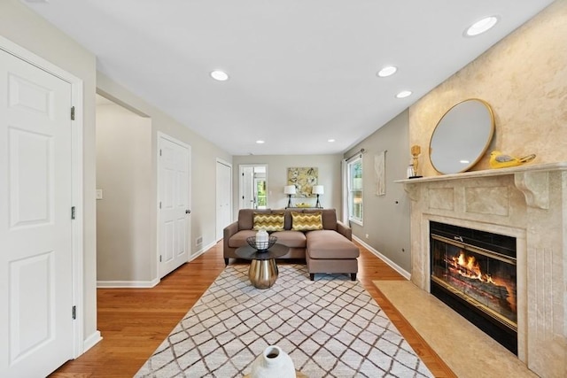 636 N Greenview Ave, Mundelein, IL 60060 - living room with a fireplace, wood finished floors, and recessed lighting
