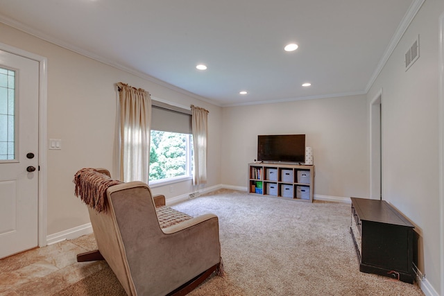 37369 N Loretto Ave, Lake Villa, IL 60046 - living area featuring crown molding, recessed lighting, and carpet floors
