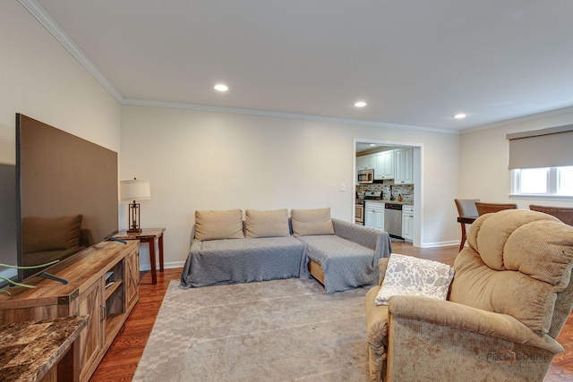 37369 N Loretto Ave, Lake Villa, IL 60046 - living room with ornamental molding, recessed lighting, and wood finished floors