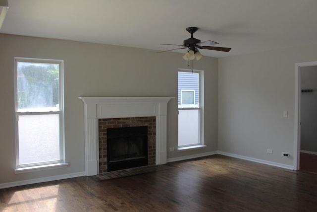1098 Clover Hill Ln, Elgin, IL 60120 - unfurnished living room featuring wood finished floors, a ceiling fan, and a fireplace