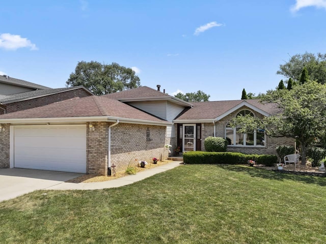 17019 Danielle Ct, Oak Forest, IL 60452 - view of front of home with brick siding, concrete driveway, an attached garage, a front lawn, and a shingled roof