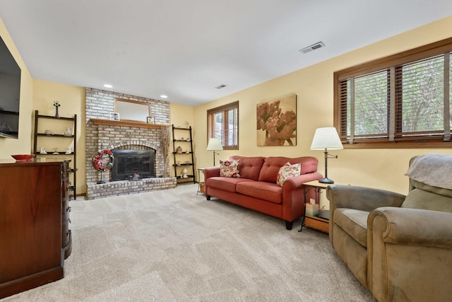 17019 Danielle Ct, Oak Forest, IL 60452 - living room featuring light carpet, a fireplace, and recessed lighting