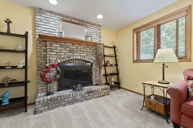 17019 Danielle Ct, Oak Forest, IL 60452 - carpeted living area with a brick fireplace and recessed lighting