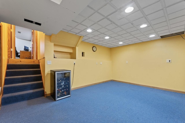 17019 Danielle Ct, Oak Forest, IL 60452 - finished below grade area with a dry bar, carpet flooring, stairs, recessed lighting, and beverage cooler