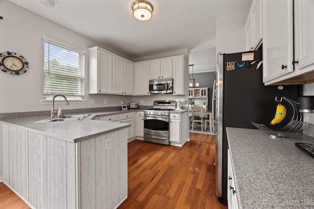 1211 Hall St, Sugar Grove, IL 60554 - kitchen featuring stainless steel appliances, white cabinetry, a peninsula, and wood finished floors