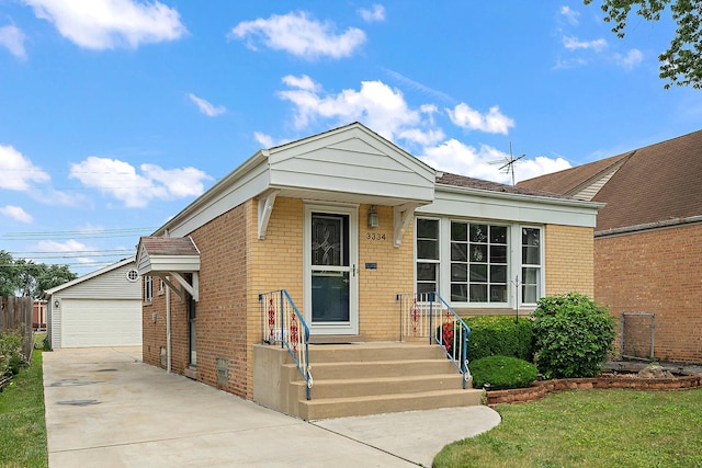 3334 W 114th St, Chicago, IL 60655 - view of front of house featuring brick siding, a garage, and an outbuilding