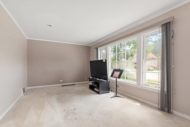 3334 W 114th St, Chicago, IL 60655 - living room featuring crown molding and light carpet