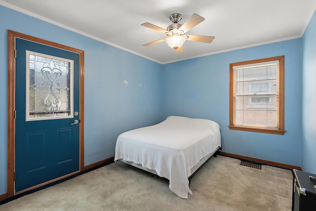 3334 W 114th St, Chicago, IL 60655 - carpeted bedroom featuring ornamental molding and a ceiling fan
