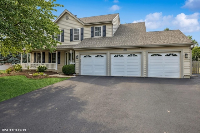 732 Green Castle Ct, West Dundee, IL 60118 - traditional-style home with driveway, covered porch, a shingled roof, and a garage