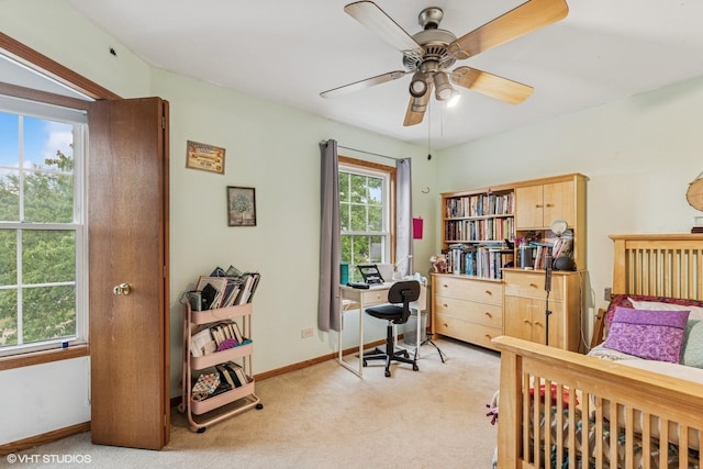 732 Green Castle Ct, West Dundee, IL 60118 - bedroom with light carpet, an office area, and a ceiling fan