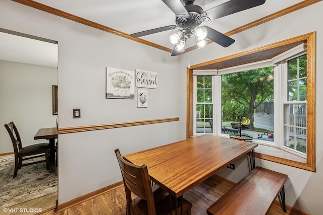 732 Green Castle Ct, West Dundee, IL 60118 - dining area with ceiling fan, ornamental molding, and wood finished floors