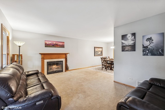 732 Green Castle Ct, West Dundee, IL 60118 - living area featuring carpet and a fireplace with flush hearth