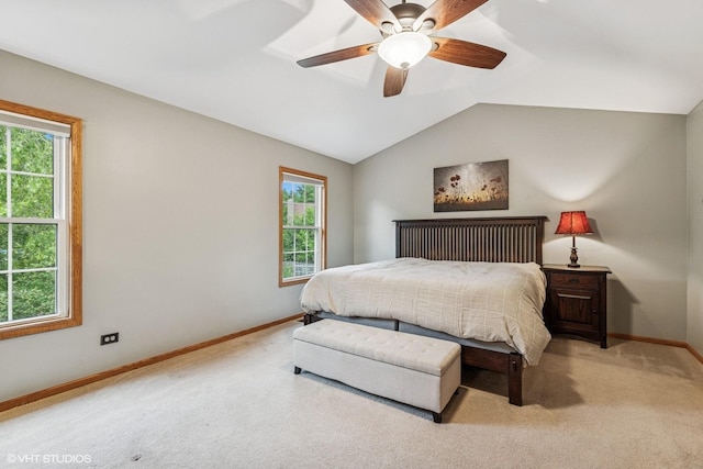732 Green Castle Ct, West Dundee, IL 60118 - bedroom featuring multiple windows, carpet floors, lofted ceiling, and ceiling fan