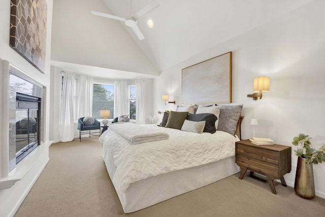 826 S Bell Ave, Chicago, IL 60612 - carpeted bedroom with high vaulted ceiling, access to exterior, and a ceiling fan