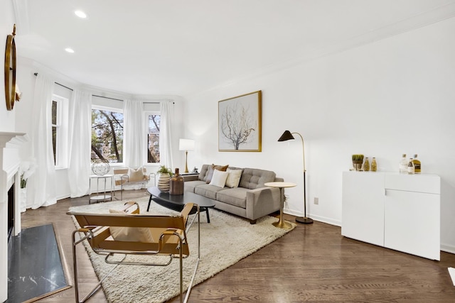 826 S Bell Ave, Chicago, IL 60612 - living area featuring a fireplace, wood finished floors, and recessed lighting