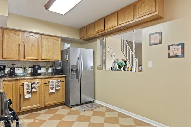 109 Walnut St, Park Forest, IL 60466 - kitchen with stainless steel fridge, light flooring, and decorative backsplash