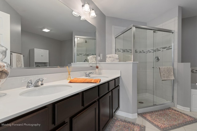 15383 Silver Bell Rd, Orland Park, IL 60462 - full bathroom featuring a shower stall, double vanity, and tile patterned flooring