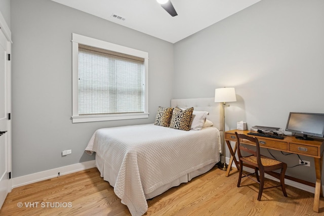 4321 N Paulina St Unit 2N, Chicago, IL 60613 - bedroom with light wood-type flooring, an office area, and ceiling fan